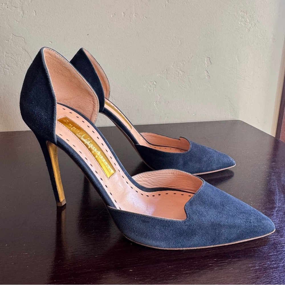 Rupert Sanderson D’Orsay Suede Pumps in Midnight Blue Navy